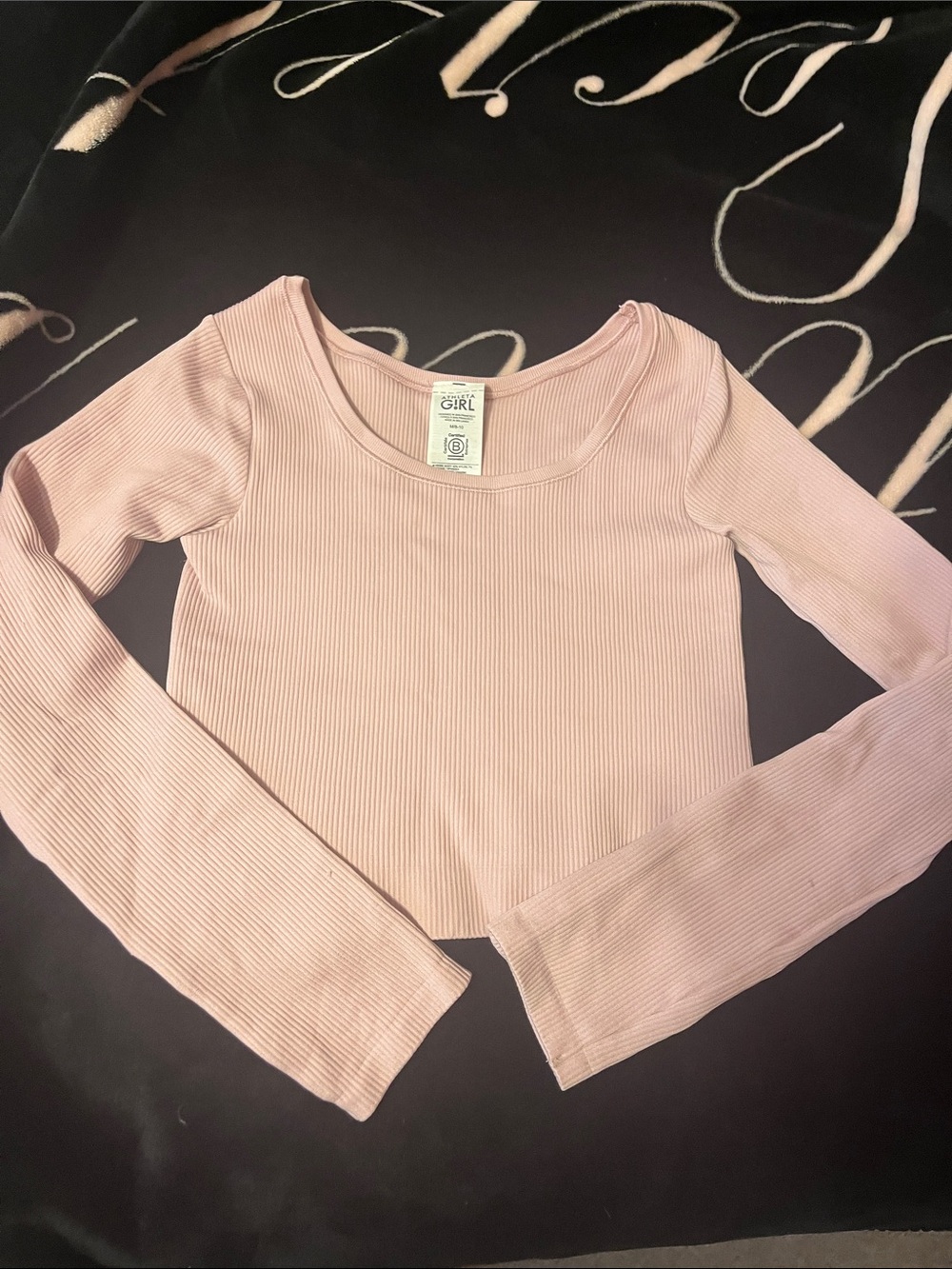 Athleta Girl Pale Pink Ribbed Scoop Neck Long Sleeve Top